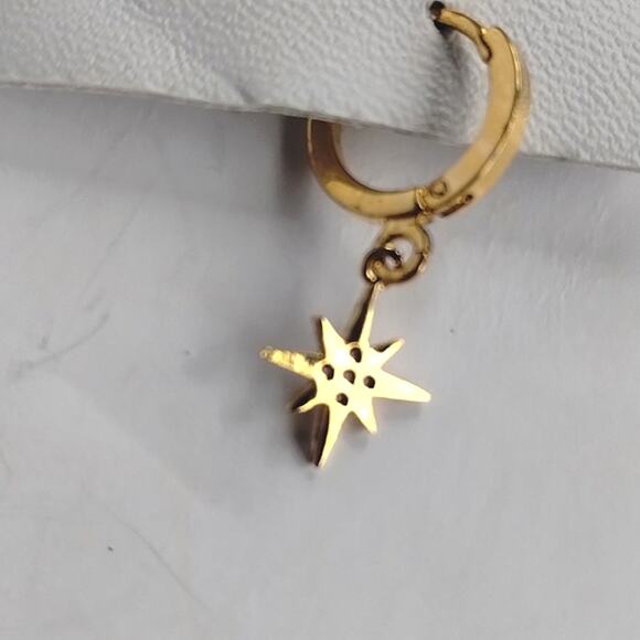 NEW! Celestial Moon & Star Gold + Rhinestone Huggie Hoop Tiny Charm Earrings 5&2 - Picture 7 of 15